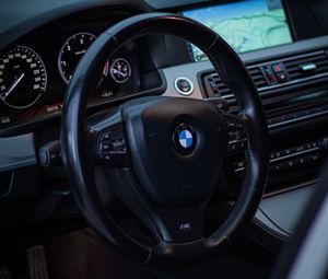 Preview wallpaper bmw, car, steering wheel, control panel, salon