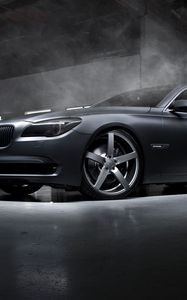 Preview wallpaper bmw, car, tuning, garage, wheels, smoke