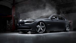 Preview wallpaper bmw, car, tuning, garage, wheels, smoke