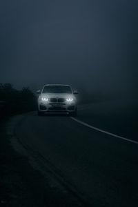 Preview wallpaper bmw, car, white, road, fog, twilight
