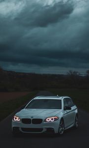 Preview wallpaper bmw, car, white, road, twilight