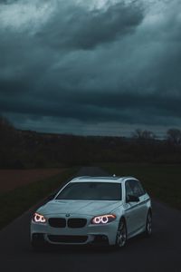 Preview wallpaper bmw, car, white, road, twilight