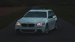 Preview wallpaper bmw, car, white, road, twilight