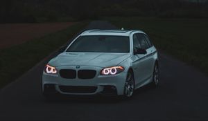 Preview wallpaper bmw, car, white, road, twilight