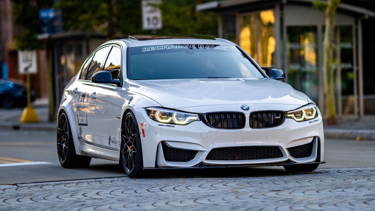 Wallpaper bmw, car, white, road, front view