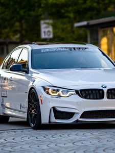 Preview wallpaper bmw, car, white, road, front view