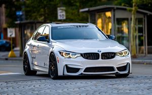 Preview wallpaper bmw, car, white, road, front view