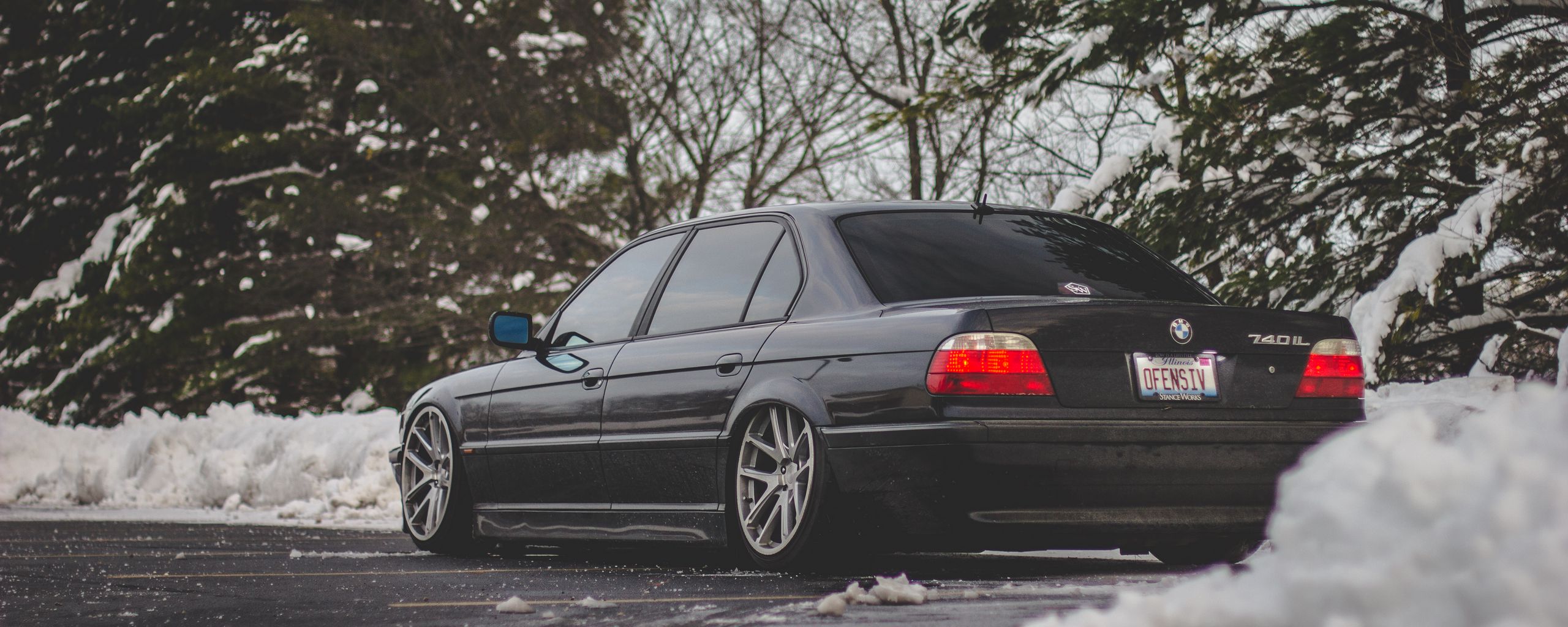2560x1024 Wallpaper bmw, e38, 740il, black, rear view