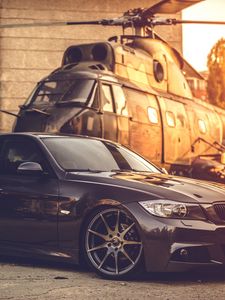 Preview wallpaper bmw, e90, deep concave, black, helicopter