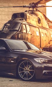 Preview wallpaper bmw, e90, deep concave, black, helicopter
