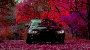 Preview wallpaper bmw f30 335i, bmw, car, black, front view, forest
