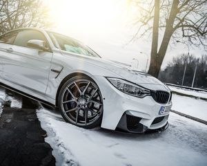 Preview wallpaper bmw, f30, white, headlights, side view