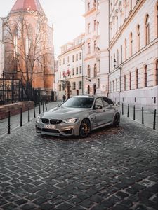 Preview wallpaper bmw, front view, gray, street