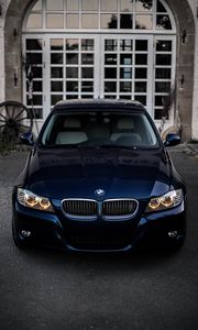 Preview wallpaper bmw, front view, headlights, blue