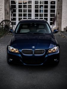 Preview wallpaper bmw, front view, headlights, blue