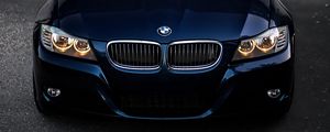Preview wallpaper bmw, front view, headlights, blue