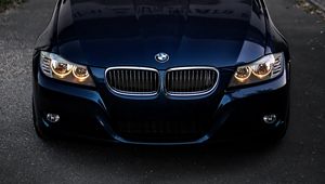 Preview wallpaper bmw, front view, headlights, blue