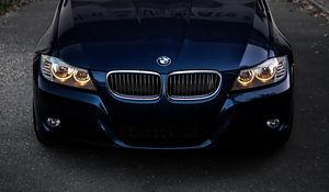 Preview wallpaper bmw, front view, headlights, blue