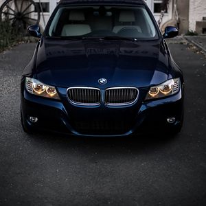 Preview wallpaper bmw, front view, headlights, blue