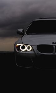 Preview wallpaper bmw, headlights, car, cloudy, overcast