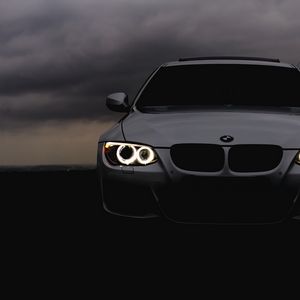 Preview wallpaper bmw, headlights, car, cloudy, overcast