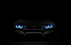 Preview wallpaper bmw, headlights, lights, car, dark