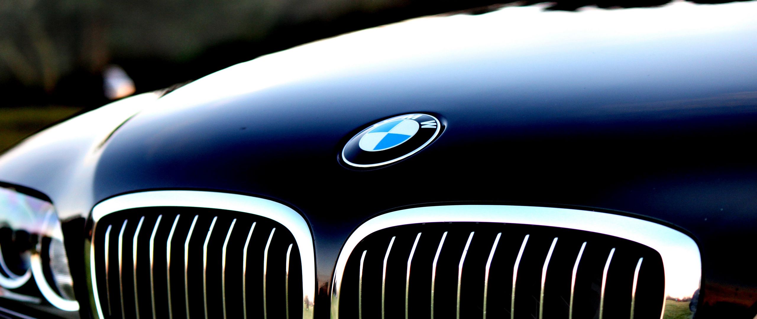 2560x1080 Wallpaper bmw, hood, logo