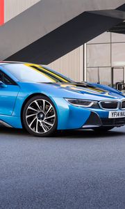 Preview wallpaper bmw, i8, 2015, blue, side view