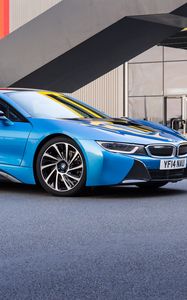 Preview wallpaper bmw, i8, 2015, blue, side view