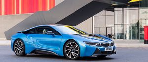 Preview wallpaper bmw, i8, 2015, blue, side view