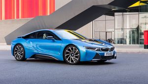 Preview wallpaper bmw, i8, 2015, blue, side view