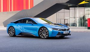 Preview wallpaper bmw, i8, 2015, blue, side view