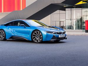 Preview wallpaper bmw, i8, 2015, blue, side view