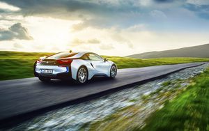 Preview wallpaper bmw, i8, exotic, motion, movement, speed