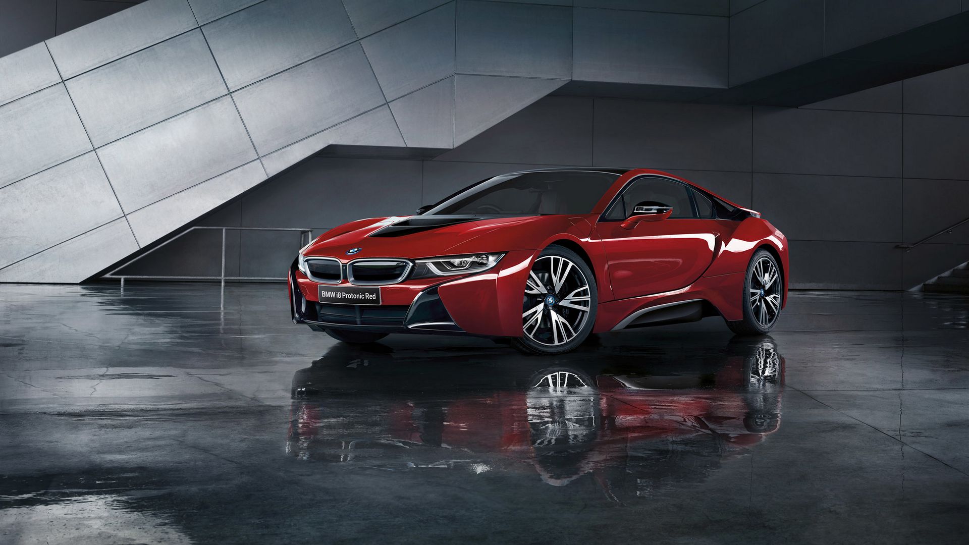 Download wallpaper 1920x1080 bmw, i8, i12, red, side view full hd, hdtv,  fhd, 1080p hd background