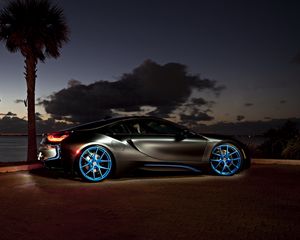 Preview wallpaper bmw i8, night, side view