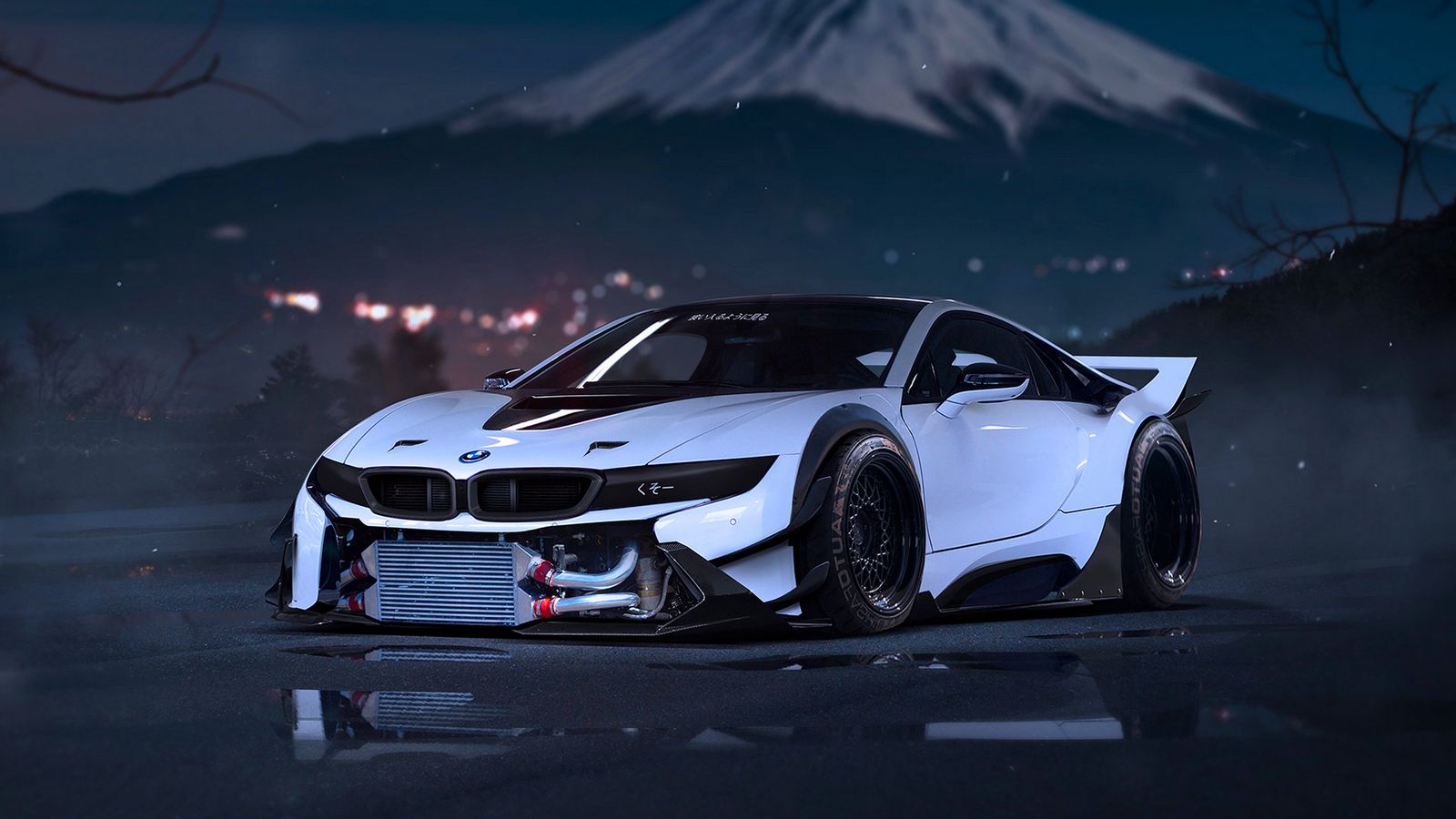 Download wallpaper 1600x900 bmw, i8, tuning, sport car, front view  widescreen 16:9 hd background