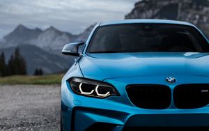 Preview wallpaper bmw m2, bmw, front view, blue, headlights