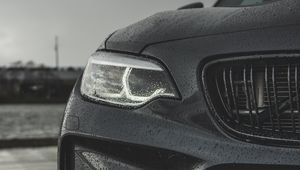 Preview wallpaper bmw m2, bmw, rain, drops, headlight