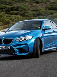 Preview wallpaper bmw, m2, f87, blue, side view