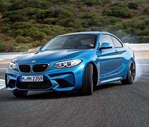 Preview wallpaper bmw, m2, f87, blue, side view