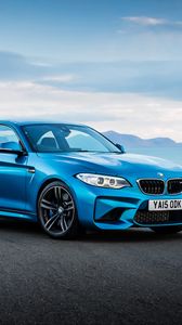 Preview wallpaper bmw, m2, f87, blue, side view