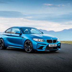 Preview wallpaper bmw, m2, f87, blue, side view