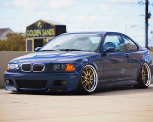 Preview wallpaper bmw, m3, blue, car, side view, tuning