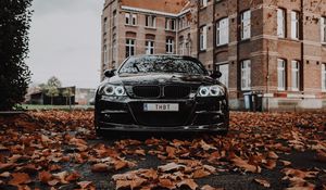 Preview wallpaper bmw m3, bmw, car, black, front view, autumn