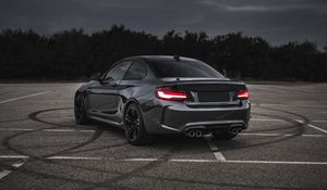 Preview wallpaper bmw m3, bmw, car, gray, rear view, asphalt