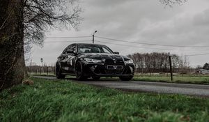 Preview wallpaper bmw m3, bmw, car, black, grass, road