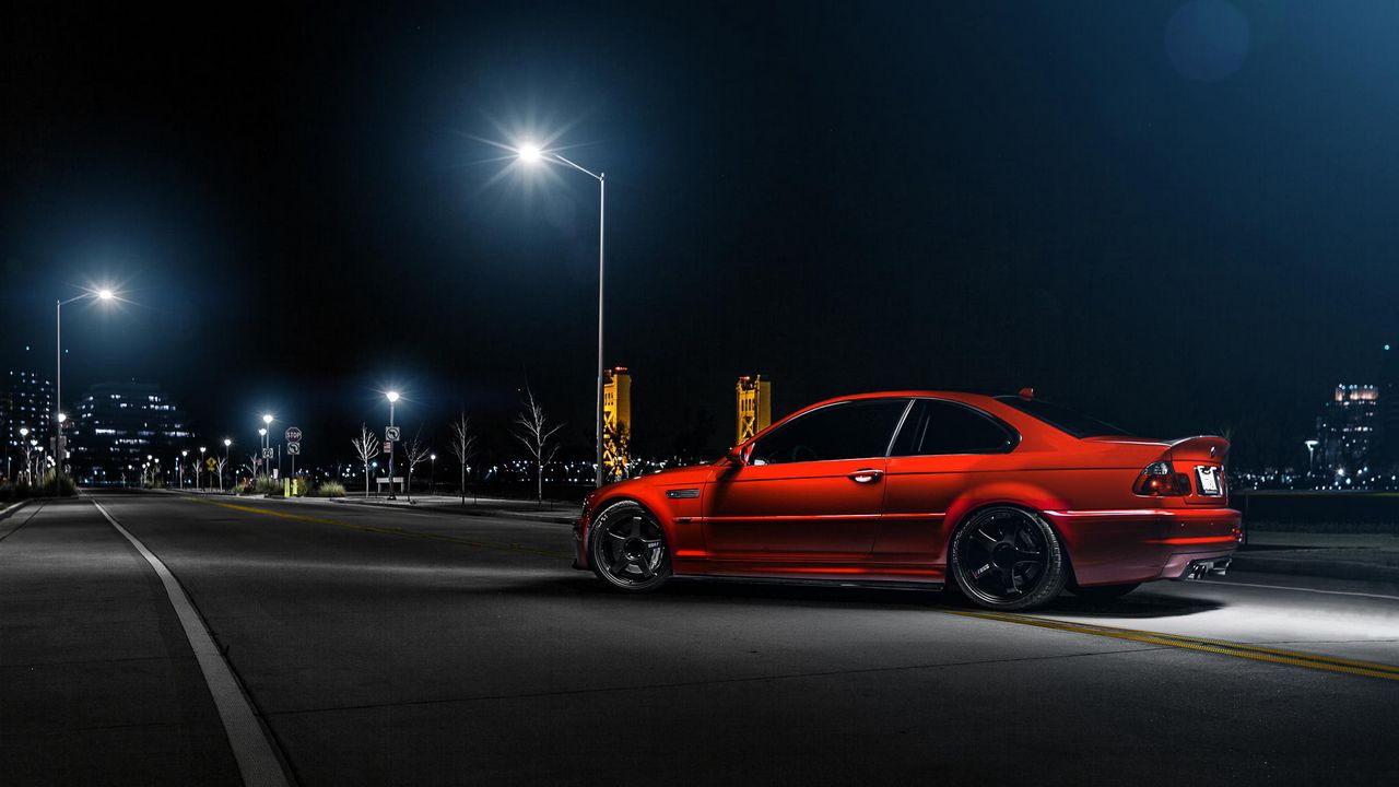 Wallpaper bmw, m3, e46, car, red, side view, night