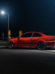 Preview wallpaper bmw, m3, e46, car, red, side view, night