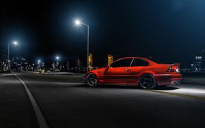 Preview wallpaper bmw, m3, e46, car, red, side view, night